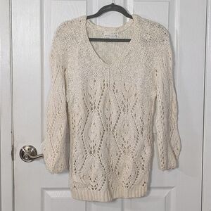 Vintage‎ 80s Hand Knit Linen Ramie Blend Cream Sweater by Jennifer Reed Size S
